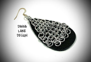 227-A/L Silver Chain on Black Leather Teardrop Backing