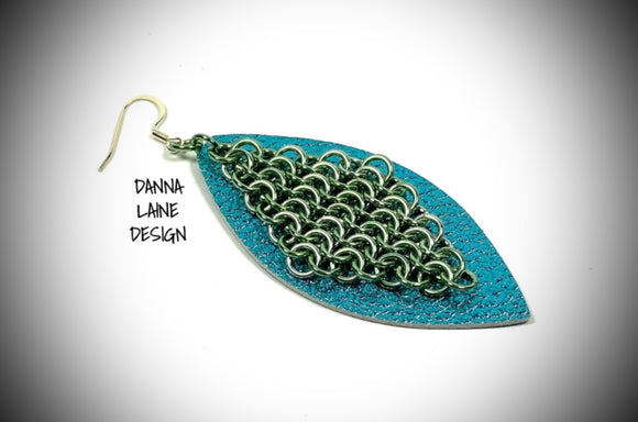 228-A/FL Seafoam Green Chain on Shiny Turquoise Faux Leather Leaf Backing