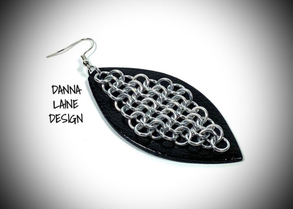 232-A/FL Silver Chain on Black Faux Leather Leaf Backing