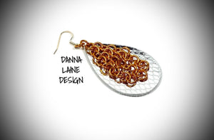 233-A/L Orange Chain on Shiny Silver Leather Teardrop Backing