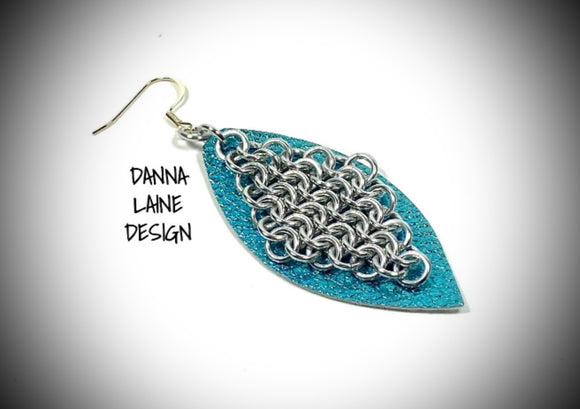 235-A/FL Silver Chain on Shiny Turquoise Faux Leather Leaf Backing