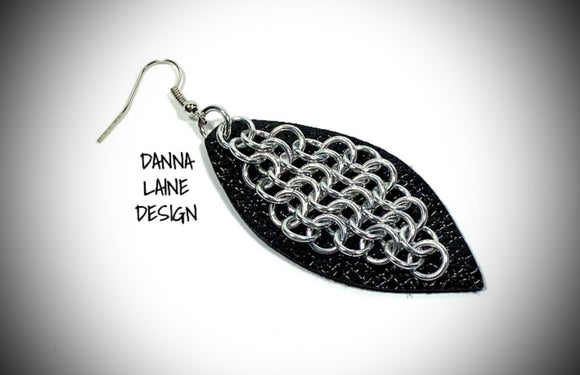 238-A/FL Silver Chain on Black Faux Leather Leaf Backing