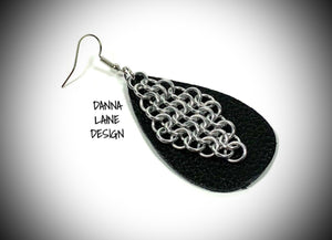 239-A/L Silver Chain on Black Leather Teardrop Backing