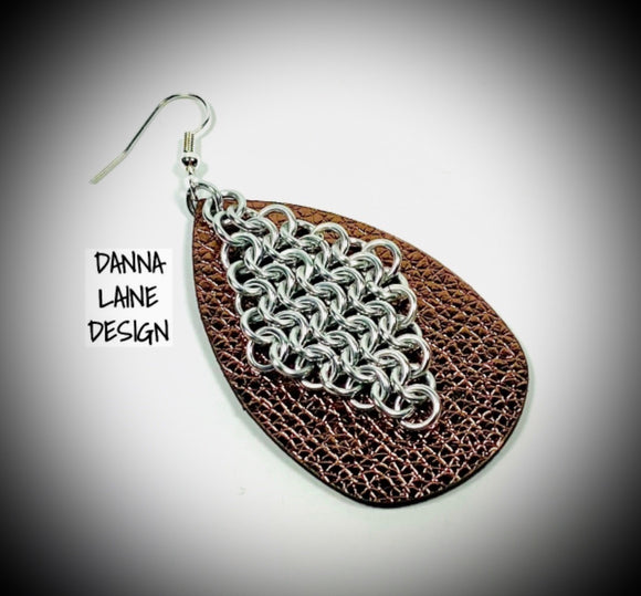 255-A/FL Silver Chain on Shiny Bronze Faux Leather Teardrop Backing