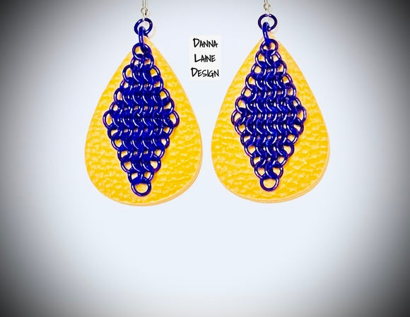 266-A/L Purple Chain on Gold/Yellow Leather Teardrop Backing