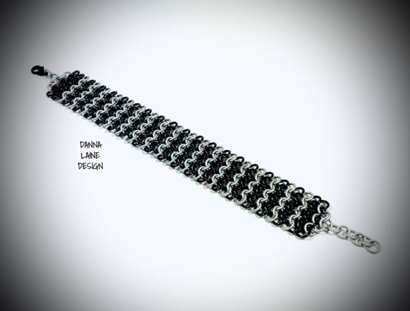 415-A Black and Gray Alternating Chain Cuff Bracelet