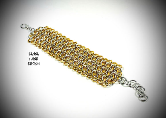 416-A Gold and Silver Chain Cuff Bracelet