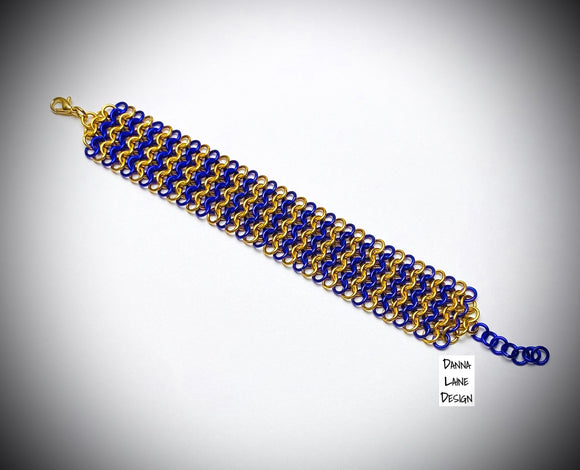 271-A Purple and Gold Alternating Chain Cuff Bracelet