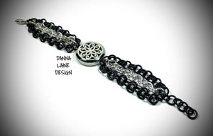 82010-A/S Black and Silver Essential Oil Pendant Bracelet