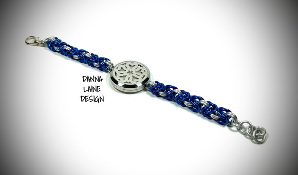 82011-A/S Blue and Silver Essential Oil Pendant Bracelet