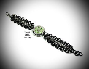 8201-A/S Black and Silver Essential Oil Pendant Bracelet