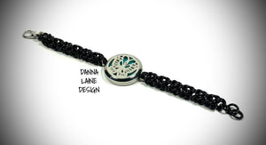 8202-A/S Black and Silver Essential Oil Pendant Bracelet