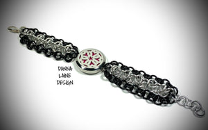 8204-A/S Black and Silver Essential Oil Pendant Bracelet