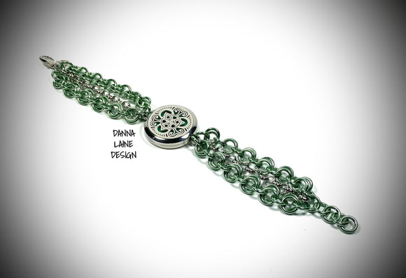 8209-A/S Seafoam Green and Silver Essential Oil Pendant Bracelet