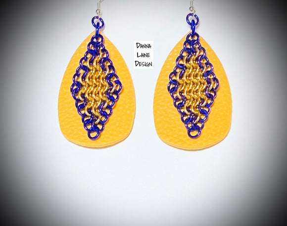 269-A/L Purple/Gold Chain on Gold/Yellow Leather Teardrop Backing